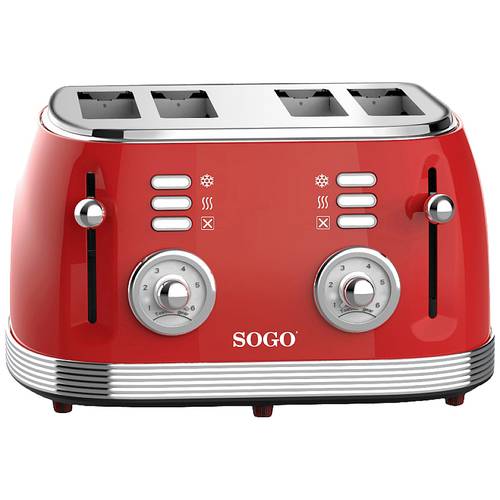 SOGO Human Technology 4-Scheiben-Toaster Kontrollleuchte, Toastfunktion Rot (metallic)