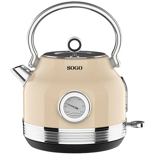 SOGO Human Technology Wasserkocher schnurlos, Überhitzungsschutz, Cool-Touch-Gehäuse Beige, Metallic Fassungsvermögen: 1...
