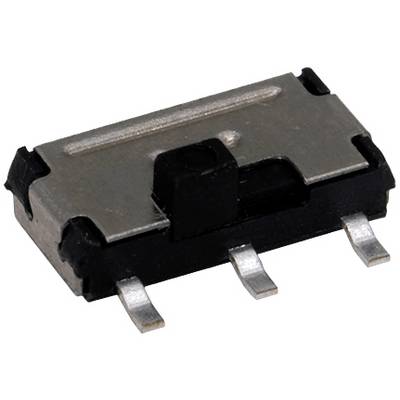 Flacher elektronischer Schalter mit drei Metallkontakten, geeignet für elektrische Verbindungen in verschiedenen Geräten.