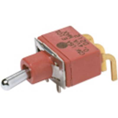 Ein roter Kippschalter mit drei Metallanschlüssen, geeignet für elektrische Geräte.