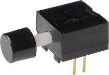 Ein schwarzer Kippschalter mit zwei goldfarbenen Anschlüssen, geeignet für elektronische Anwendungen.