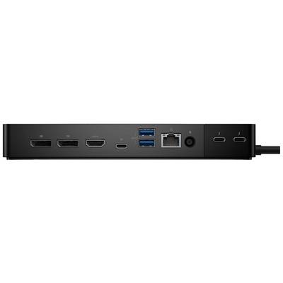 Rückseite einer Dockingstation mit verschiedenen Anschlüssen: zwei HDMI, zwei USB-A, Ethernet, Stromanschluss und zwei USB-C.