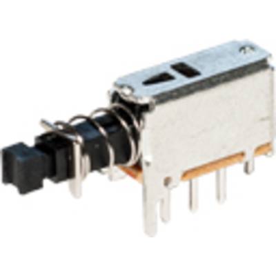 Ein rechteckiger Mikroschalter mit Feder und vier Anschlüssen, geeignet für elektronische Geräte und Schaltungen.