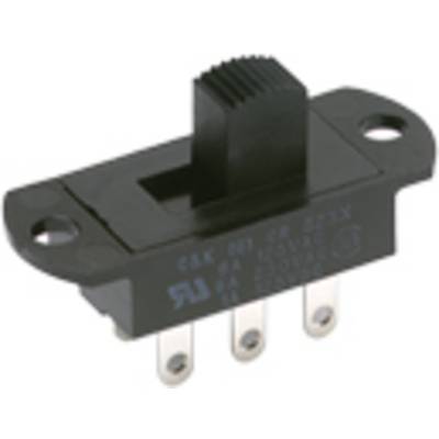 Ein schwarzer Kippschalter mit vier Metallpins, geeignet für elektronische Schaltungen. Funktioniert zur Steuerung von Stromkreisen.