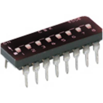 Integrierter Schaltkreis mit 16 Pins in zwei Reihen, typischerweise für elektronische Geräte verwendet. Oberseite zeigt PIN-Nummern.