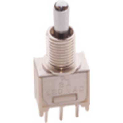 Ein Kippschalter mit sechs Anschlüssen und einem metallischen Hebel, geeignet für elektronische Anwendungen.
