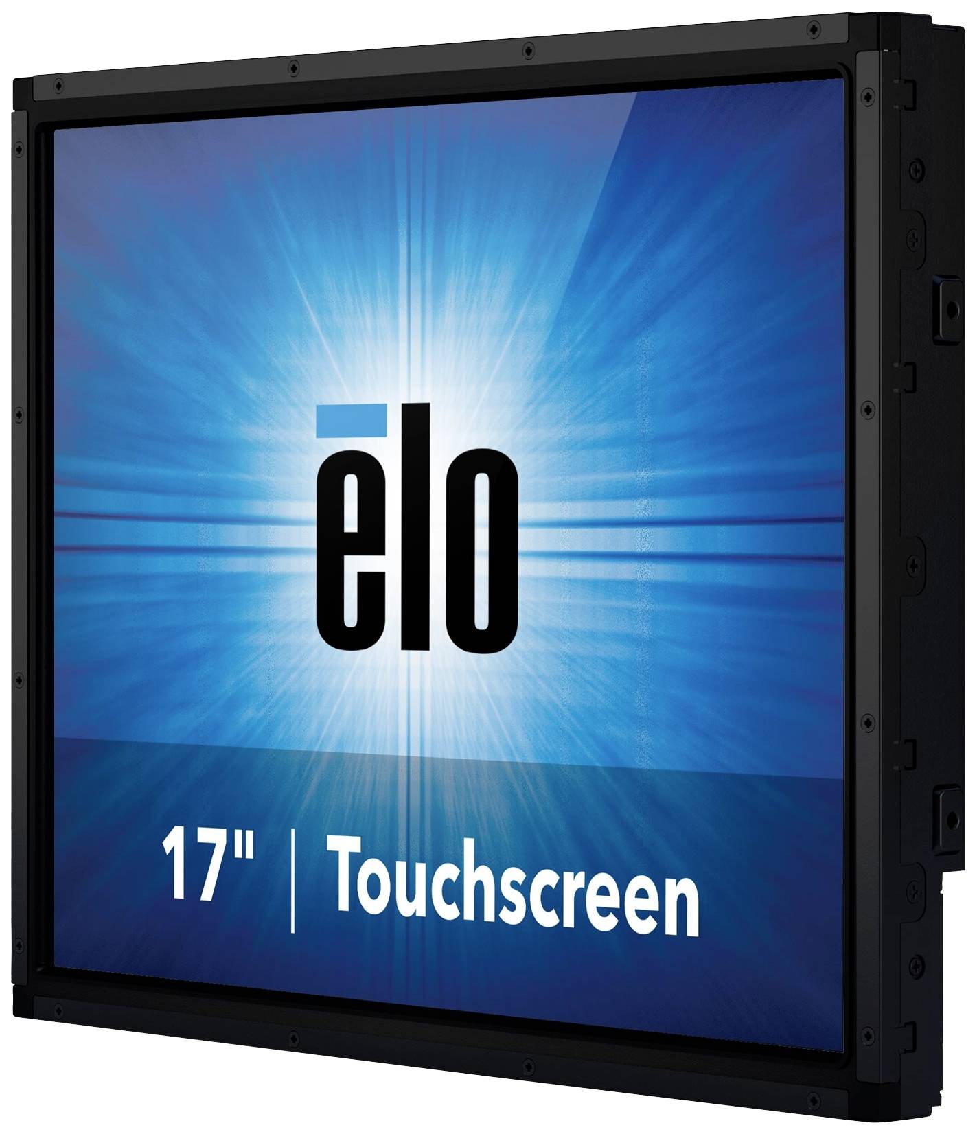 17 Zoll Touchscreen mit dem Logo 'elo' im Zentrum eines blauen, strahlenförmigen Hintergrunds.