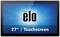Ein 27-Zoll-Touchscreen-Monitor von Elo mit einem blauen Hintergrund und dem Wort 'elo' in der Mitte des Bildschirms.