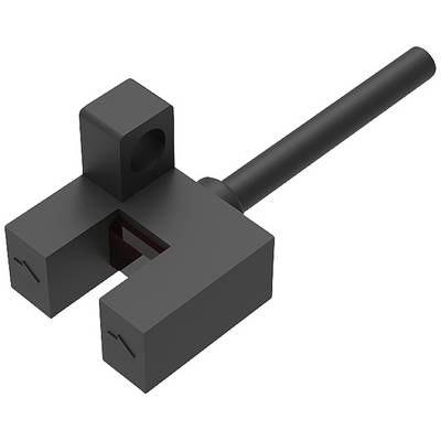 Ein schwarzer U-förmiger Metallverbinder mit einem langen, zylindrischen Stab, möglicherweise Teil eines Mechanismus oder Werkzeugs.