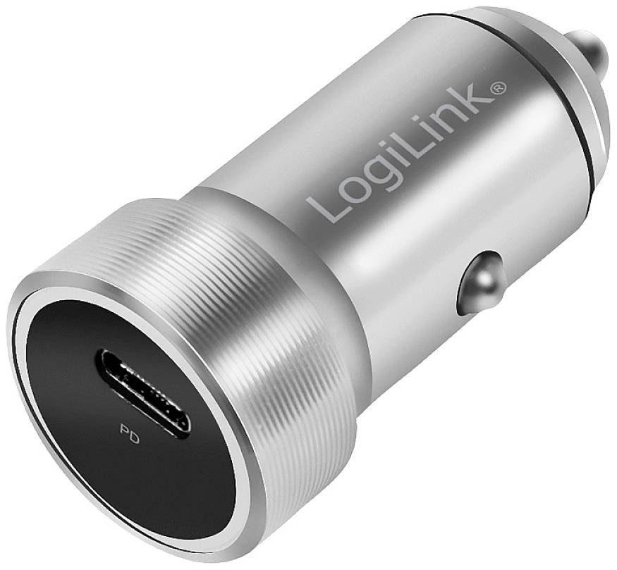 LOGILINK USB Car Charger, 1 Port, USB-C, PD, 20W, aluminum, silver