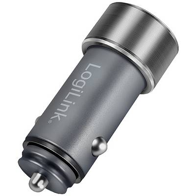 Grauer Auto-USB-Ladeadapter von LogiLink mit metallischem Gehäuse.