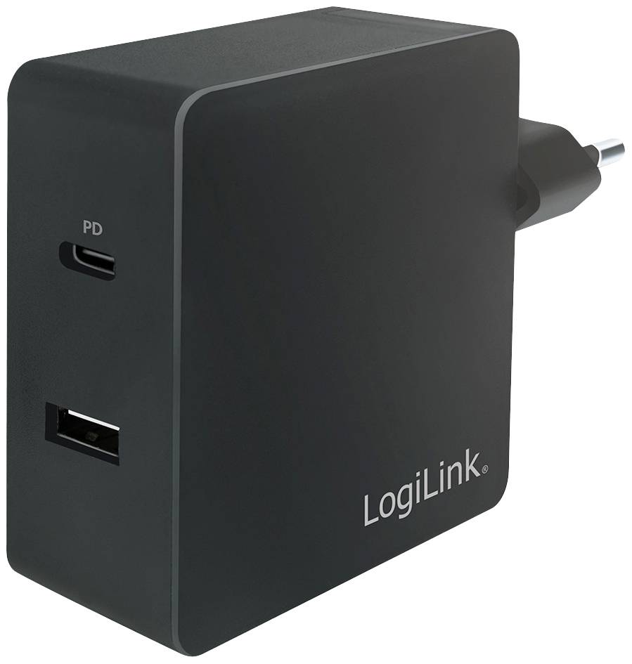 LOGILINK USB Wall Charger 2port, w/PD, 65W, schwarz