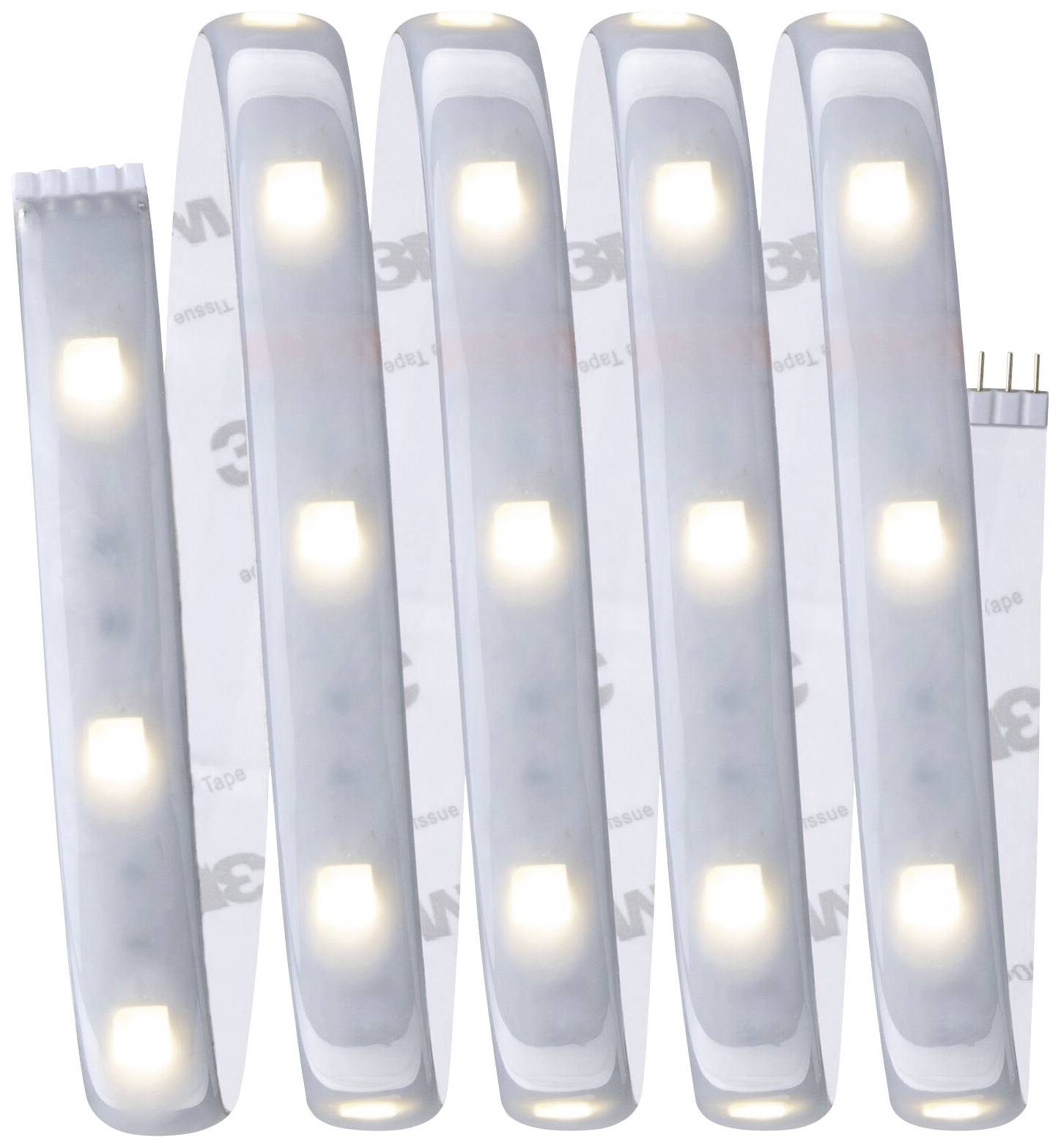 Sechs weiße LED-Lichtstreifen mit gleichmäßig verteilten leuchtenden Dioden, geeignet für dekorative Beleuchtung in Innenräumen.