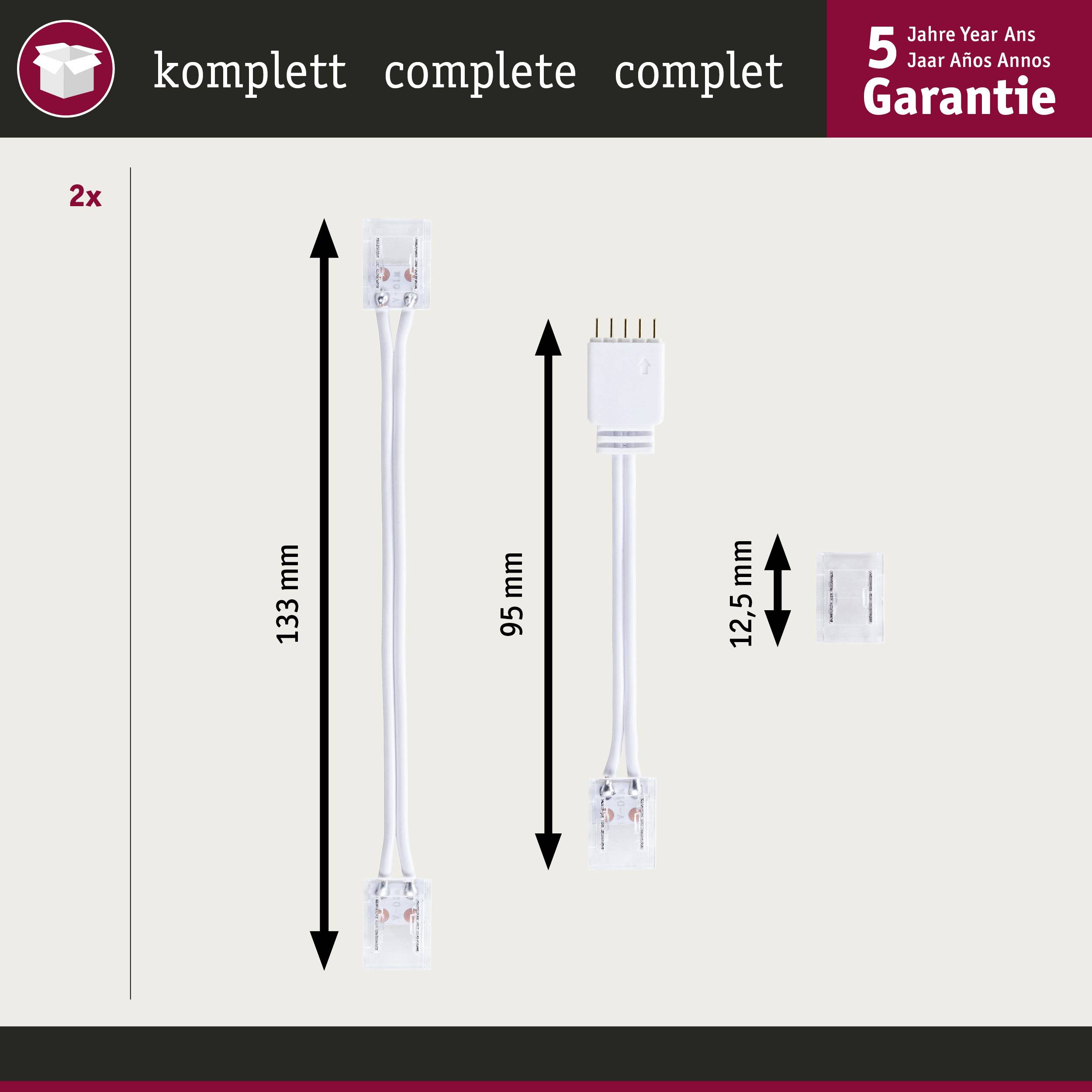'Produktbild zeigt zwei Kabel mit unterschiedlicher Länge. Oben: 133 mm, Unten: 95 mm, jeweils mit Steckern an beiden Enden.'