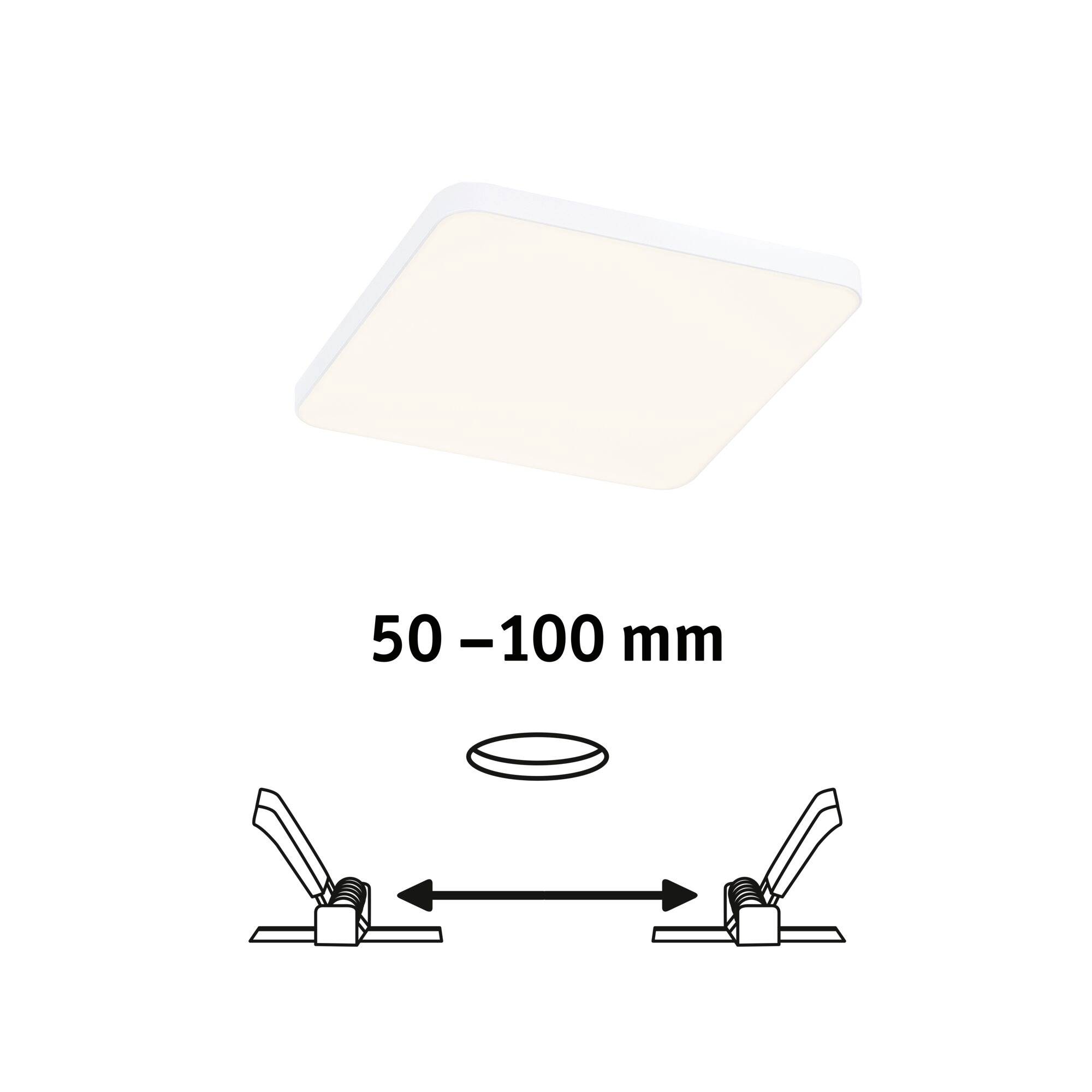 LED-Deckenleuchte mit ausziehbarer Halterung für eine Einbautiefe von 50–100 mm. Geeignet für angepasste Raumbeleuchtung.