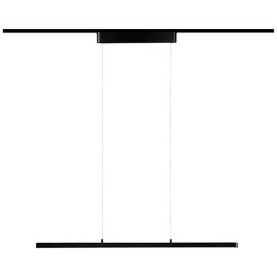 Eine schlichte, moderne, rechteckige Hängelampe in Schwarz mit zwei dünnen Aufhängungen. Ideal für minimalistische Raumgestaltungen.