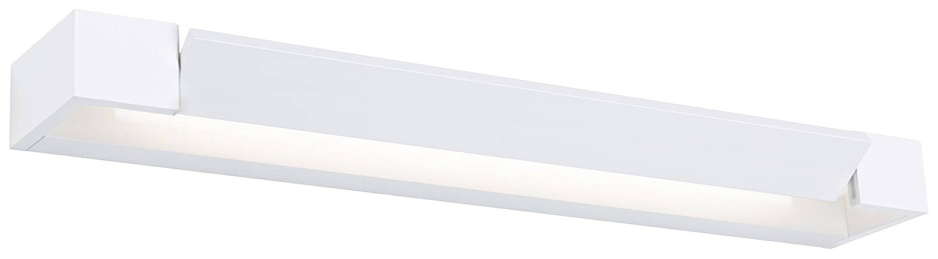 Ein rechteckiger, weißer Wandstrahler mit einer LED-Leuchte dient zur Innenbeleuchtung. Ideal für modern eingerichtete Räume.