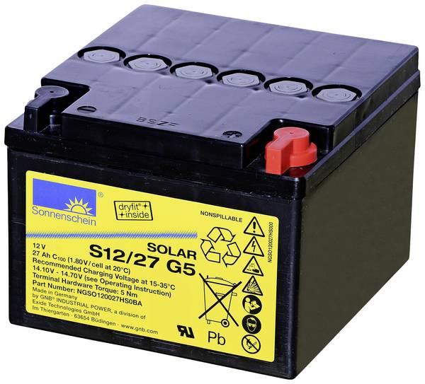 GNB Sonnenschein dryfit S12/27 G5 NGSO120027HS0BA Solarakku 12 V 27 Ah Blei-Gel (B x H x T) 17.6 x 12.6 x 16.7 cm M5-Schraubanschluss
