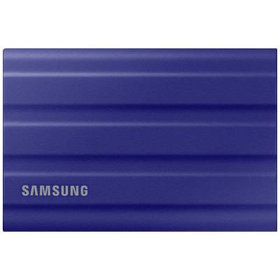 Externe Festplatte von Samsung in Dunkelblau, rechteckiges Design mit horizontalen Rillen.