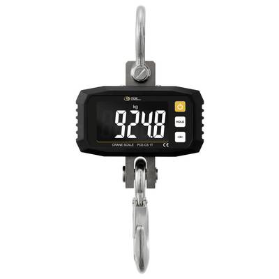 Digitale Kranwaage zeigt 9248 kg an, mit Haken und Schäkel zum Wiegen von hängenden Lasten.