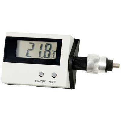 Digitalthermometer zeigt 21,8 Grad Celsius an. Gerät mit Ein/Aus- und Temperaturtasten.