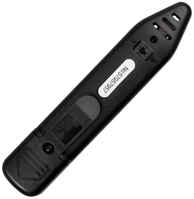 Ein schwarzer Kabeltacker mit An/Aus-Schalter, Modellnummer 'NC-579557', wird zur Kontinuitätsprüfung in elektrischen Leitungen verwendet.