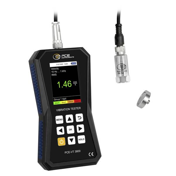 PCE Instruments Vibrationsmesser PCE-VT 3800 inkl. externen Sensor |Software |Spitzenwertmessung |ISO 10816-3 |Speicher