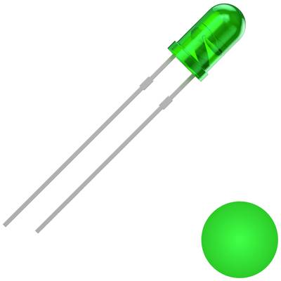 Eine grüne LED, die aktiv leuchtet. Links daneben sind die Metallbeine sichtbar. Unten rechts ein leuchtend grüner Punkt.