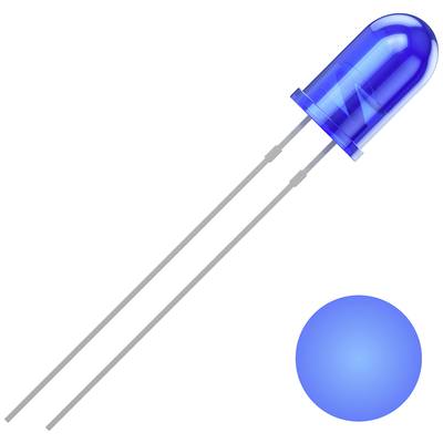 Eine blaue Leuchtdiode (LED) mit zwei Anschlussdrähten, die eine blaue Lichtkugel abstrahlt.