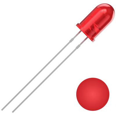 Rote LED-Diode vor weißem Hintergrund, dargestellt mit zwei Metallanschlüssen.
