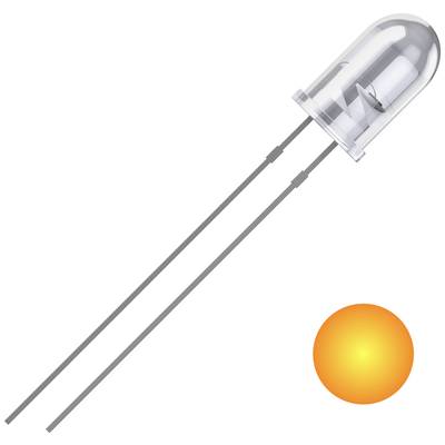 Eine weiße Leuchtdiode mit zwei langen Anschlussdrähten, daneben ein orange leuchtender Kreis, der die LED-Funktion symbolisiert.