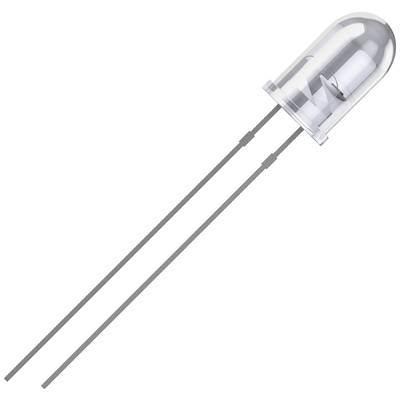 Eine transparente Leuchtdiode (LED) mit zwei langen Metallanschlüssen, die für elektronische Schaltkreise verwendet wird.
