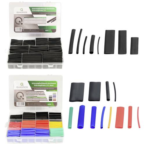 Quadrios 22CA142 Schrumpfschlauchsortiment Schwarz, Rot, Gelb, Blau, Grün Schrumpfrate:2:1 1 Set