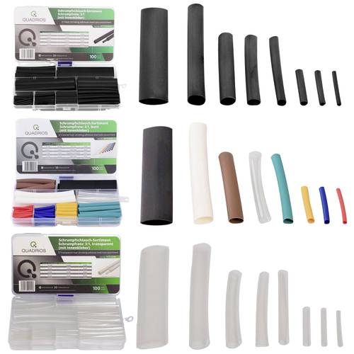 Quadrios 22CA143 Schrumpfschlauchsortiment Schwarz, Rot, Gelb, Blau, Grün, Transparent Schrumpfrate:3:1 1 Set