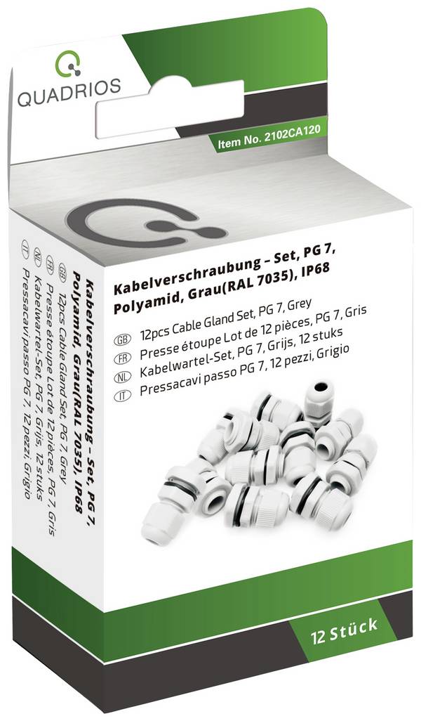 Quadrios 2102CA120 Kabelverschraubung Sortiment wasserfest PG7  PA66 Lichtgrau 1 Set