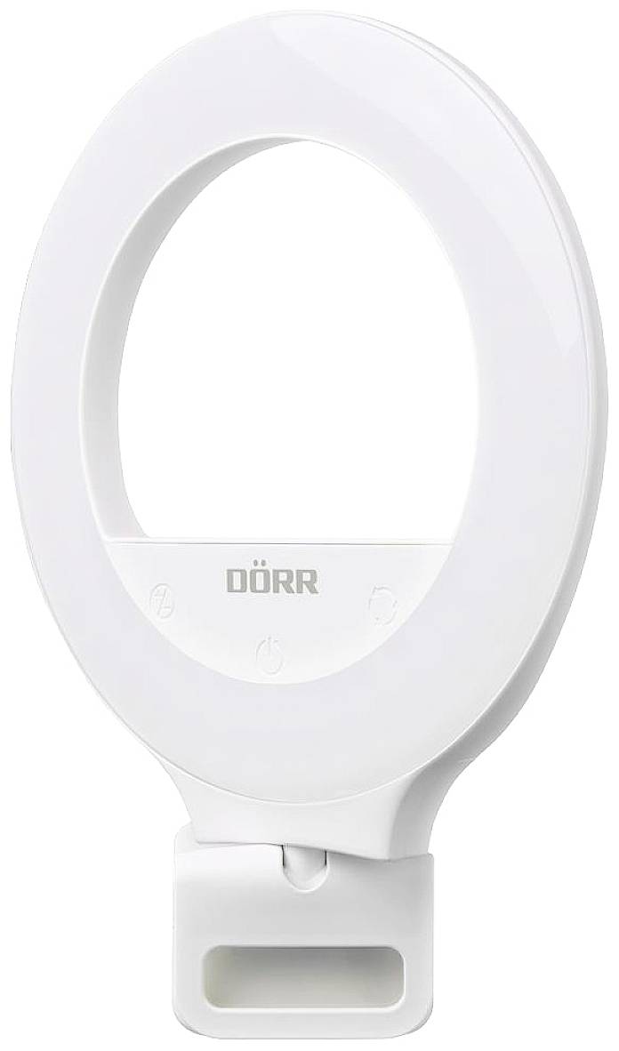 Eine ovale, weiße LED-Lampe mit der Aufschrift 'DÖRR' auf der Vorderseite. Sie hat drei berührungsempfindliche Bedienknöpfe.