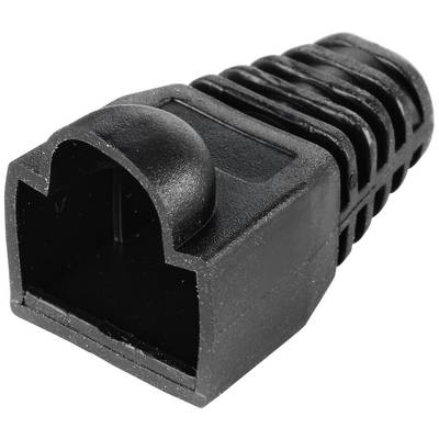 Schwarzer RJ45-Stecker-Schutz mit gerippter Struktur und abgerundetem Ende, schützt Netzwerkstecker vor Beschädigungen.