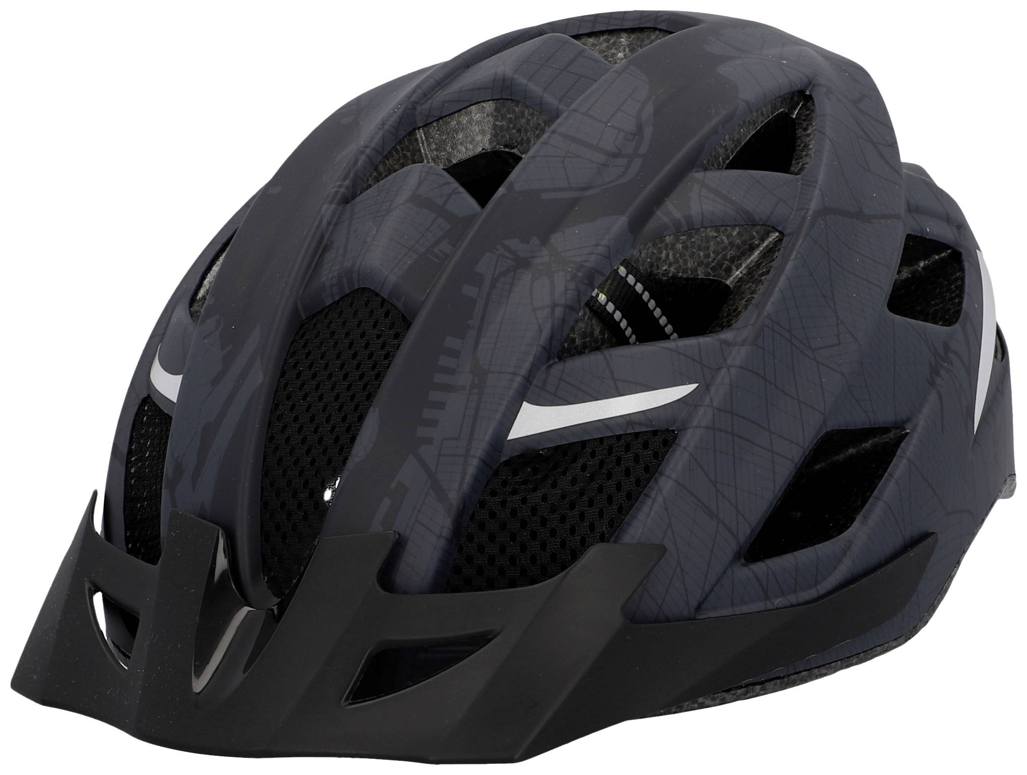 Schwarzer Fahrradhelm mit Lüftungsschlitzen, geeignet für sportliches Radfahren.