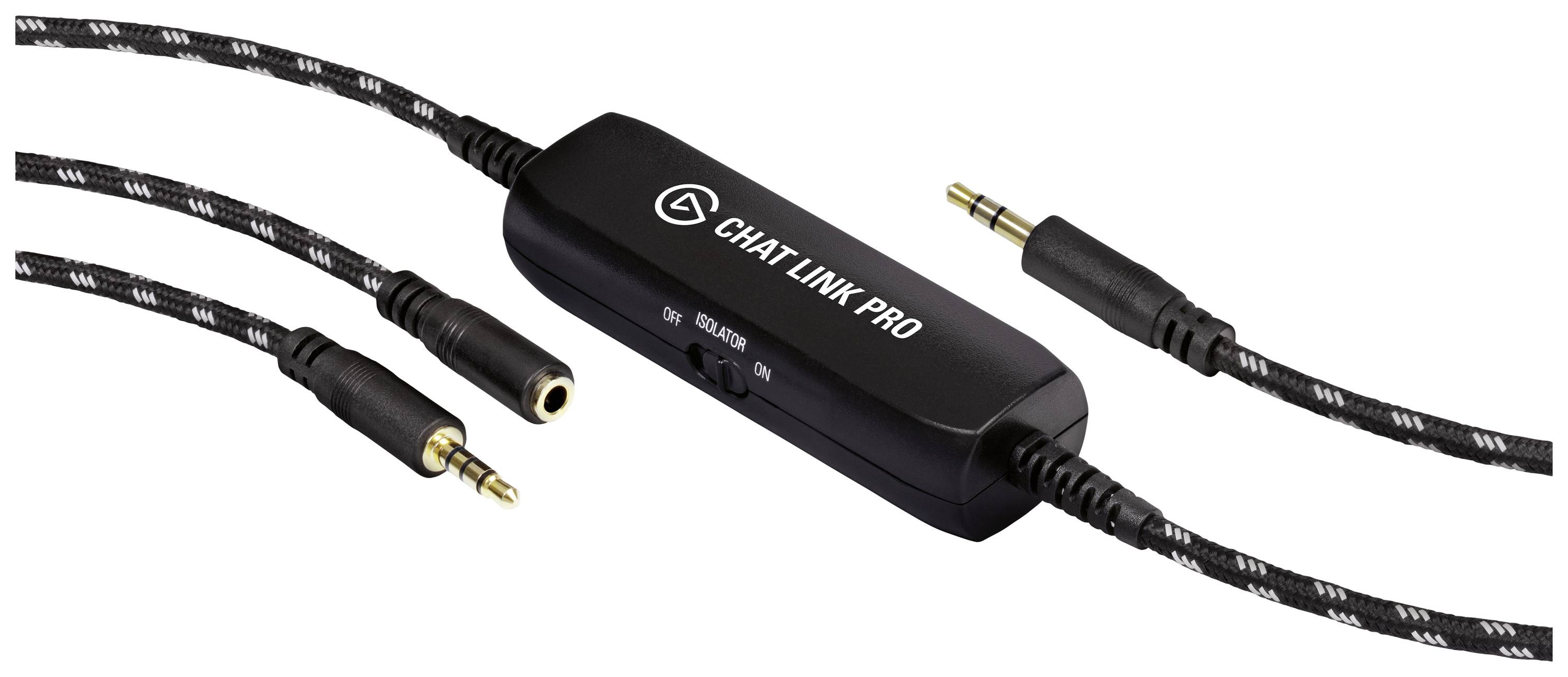 Elgato 'Chat Link Pro' Adapter mit mehreren Audioanschlüssen für verbesserte Tonübertragung bei Gaming- und Streaming-Setups.
