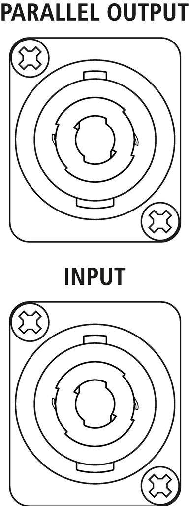 Zwei Anschlussbuchsen mit der Beschriftung 'PARALLEL OUTPUT' und 'INPUT'.