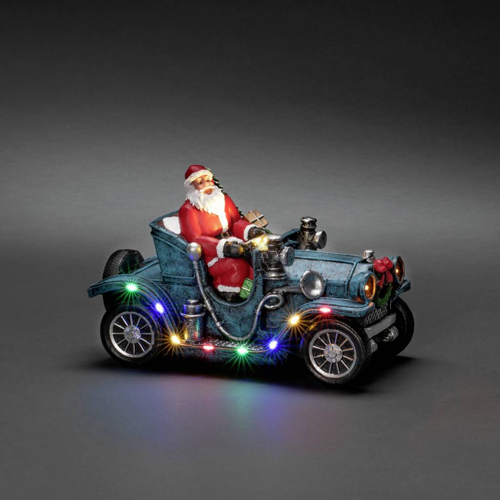 KONSTSMIDE 4239-000 LED Weihnachtsmann im Auto, 11 bunte Dioden, batteriebetrieben, Innen, Batterie: