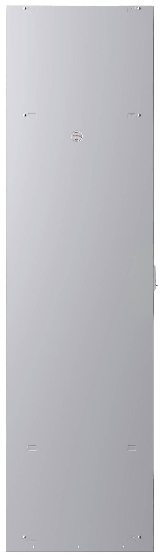 Graues rechteckiges Bauteil mit mehreren kleinen Kerben und einem zentralen runden Element.