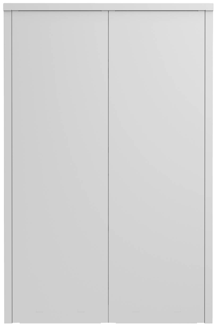 Weiße Schiebetür mit schlichtem, modernem Design. Türen sind geschlossen, keine sichtbaren Griffe oder Details.