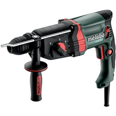 Kabelgebundener Metabo-Bohrhammer mit Seitengriff und Tiefenstopp, gezeigt auf weißem Hintergrund.
