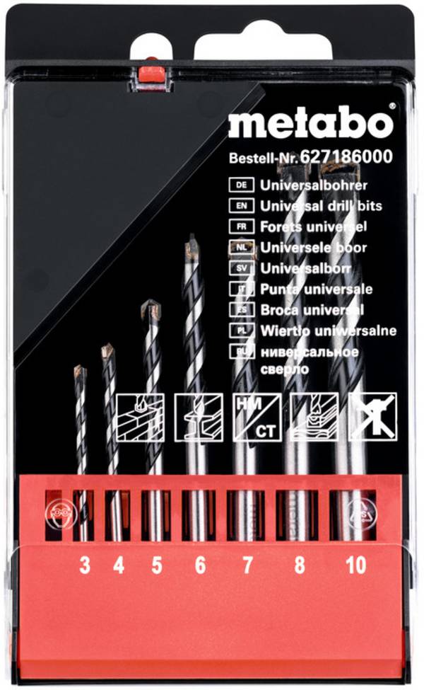 Metabo 627186000 7teilig Universal-Bohrersortiment Metall, Stein, Beton, Holz, Mauerwerk 3 mm, 4 mm, 5 mm, 6 mm, 7 mm, 8 mm, 10 mm