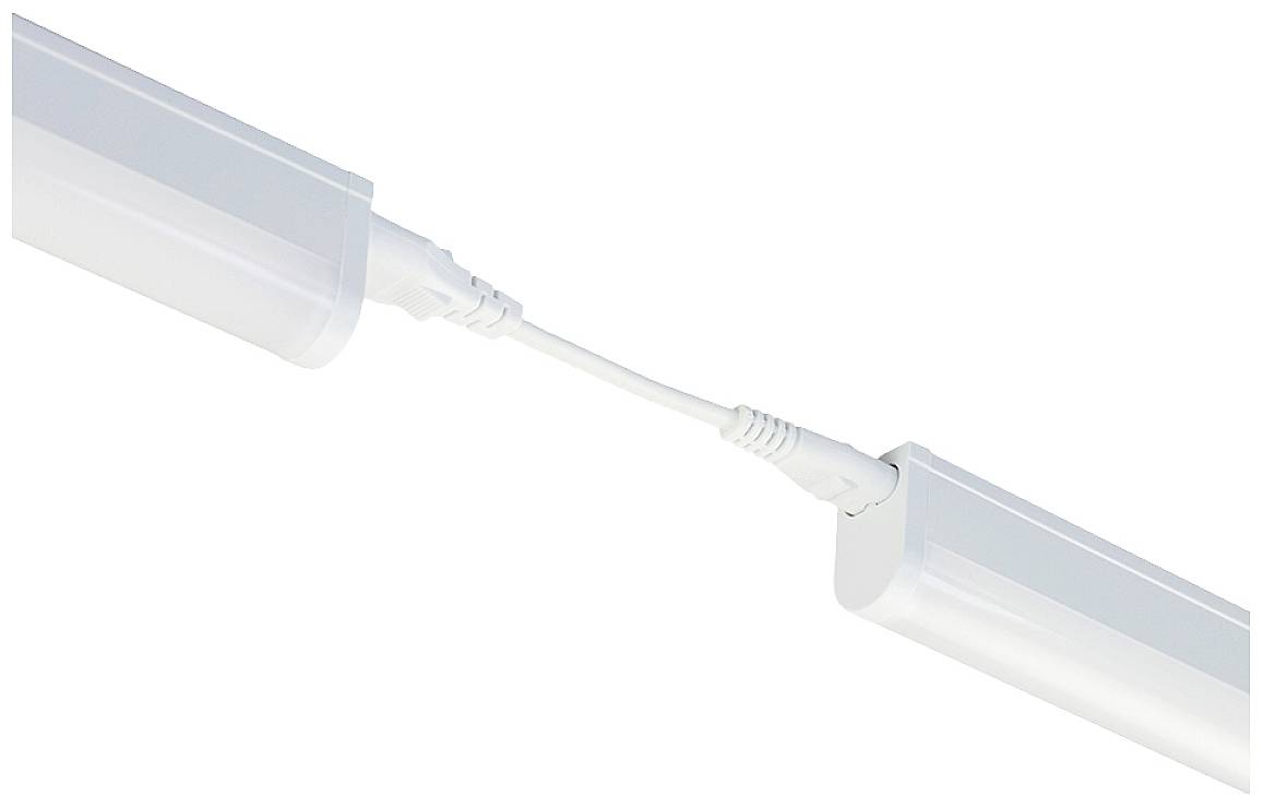 Zwei LED-Lichtleisten, verbunden durch ein Kabel, in heller Umgebung. Ideal für nahtlose Raumbeleuchtung.