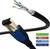 Ein Ethernet-Kabel mit offenem Ende zeigt die verschiedenen Drahtpaare und Kupferabschirmung. Beschriftungen: '3X SHIELDING', 'OFC', 'NETWORK CONNECTION', 'CAT 8.1 CABLE'.