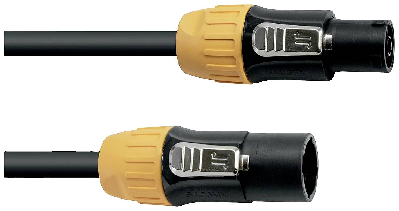 Zwei schwarze und orangefarbene XLR-Audiokabel mit verriegelbaren Enden.
