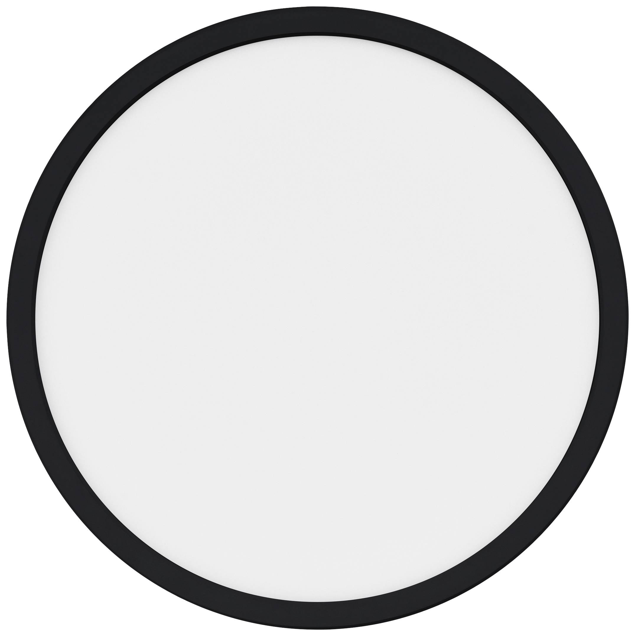Runde, schlichte Leuchte in minimalistischem Design mit schwarzem Rand und weißer Mitte.