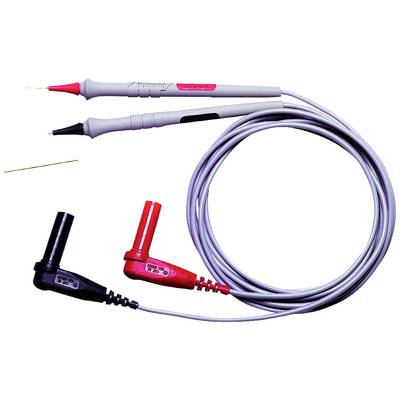 Ein Satz Prüfspitzenkabel mit einem schwarzen und einem roten Stecker.